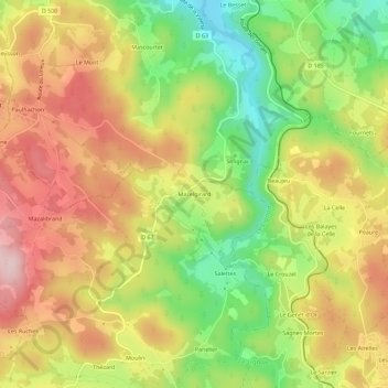 Topografische Karte Mazelgirard, Höhe, Relief
