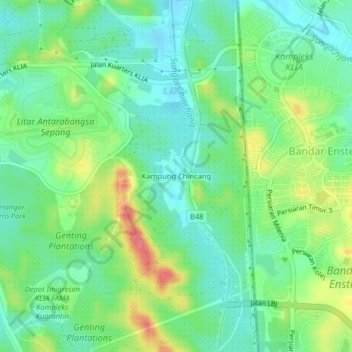 Topografische Karte Kampung Chincang, Höhe, Relief