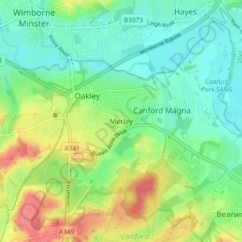 Topografische Karte Merley, Höhe, Relief