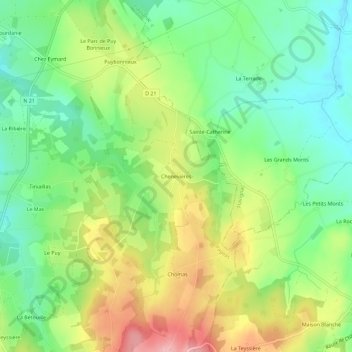 Topografische Karte Chenevières, Höhe, Relief