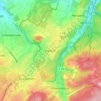 Topografische Karte Hamich, Höhe, Relief