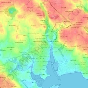 Topografische Karte Garen Glas, Höhe, Relief