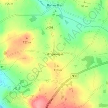 Topografische Karte Rathgarogue, Höhe, Relief