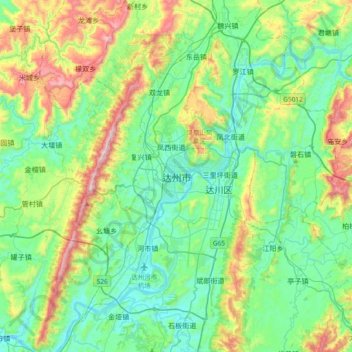 Topografische Karte 达州市, Höhe, Relief