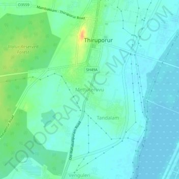 Topografische Karte Mettuteruvu, Höhe, Relief