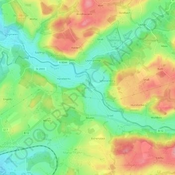 Topografische Karte Staudach, Höhe, Relief