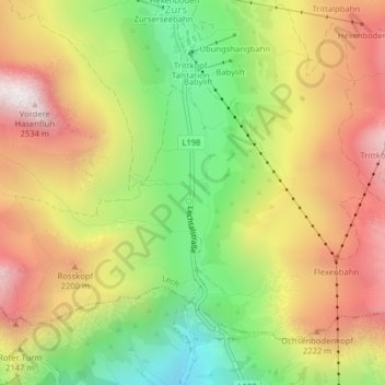Topografische Karte Flexenpass, Höhe, Relief