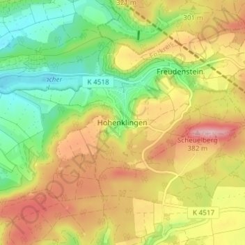 Topografische Karte Hohenklingen, Höhe, Relief