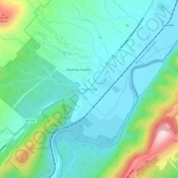 Topografische Karte Rawlings, Höhe, Relief