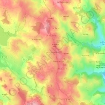 Topografische Karte Le Champ Nègre, Höhe, Relief