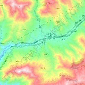 Topografische Karte 马街镇, Höhe, Relief