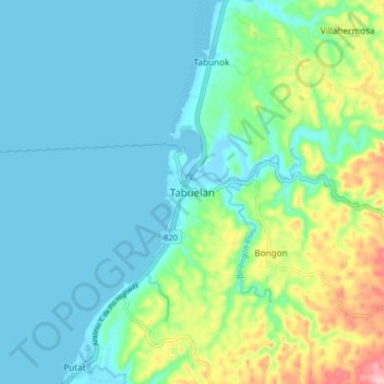 Topografische Karte Tabuelan, Höhe, Relief