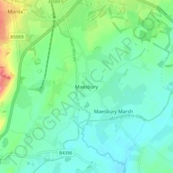 Topografische Karte Maesbury, Höhe, Relief