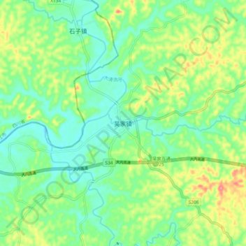 Topografische Karte 吴家镇, Höhe, Relief