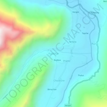 Topografische Karte Panikhar, Höhe, Relief