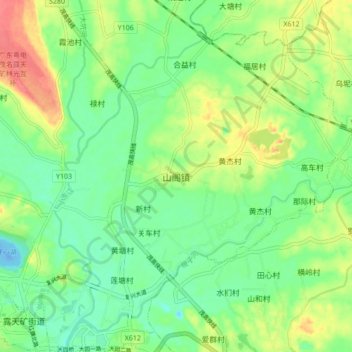 Topografische Karte 山阁镇, Höhe, Relief