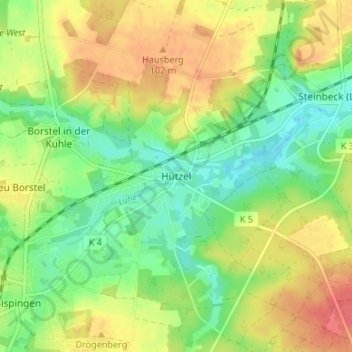 Topografische Karte Hützel, Höhe, Relief