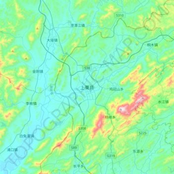 Topografische Karte 上栗县, Höhe, Relief