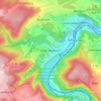 Topografische Karte Obermaubach, Höhe, Relief