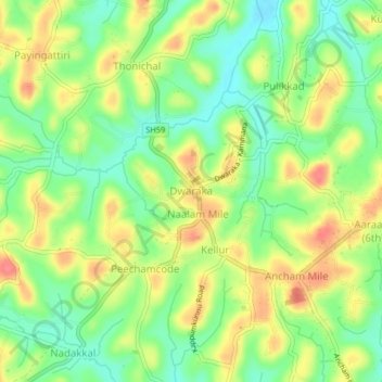 Topografische Karte Dwaraka, Höhe, Relief