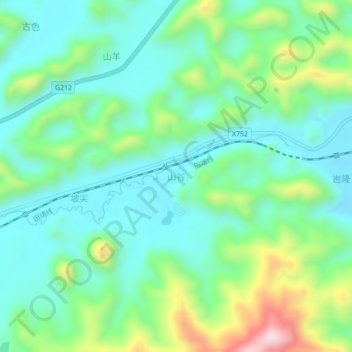 Topografische Karte 山谷, Höhe, Relief