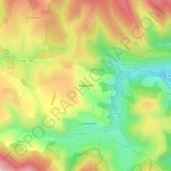 Topografische Karte Malecombe, Höhe, Relief