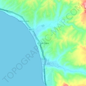 Topografische Karte Primo Tapia, Höhe, Relief