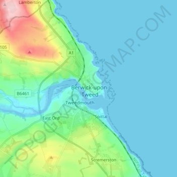 Topografische Karte Berwick-upon-Tweed, Höhe, Relief