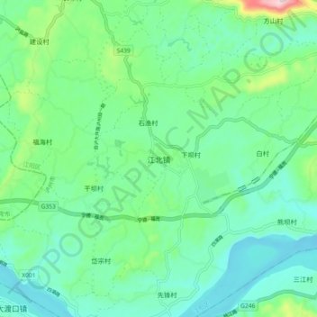Topografische Karte 江北镇, Höhe, Relief