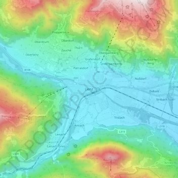 Topografische Karte Lienz, Höhe, Relief