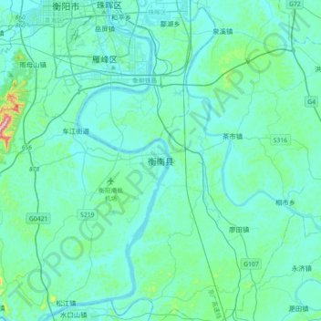 Topografische Karte 衡南县, Höhe, Relief