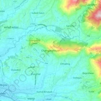 Topografische Karte Changunarayan, Höhe, Relief