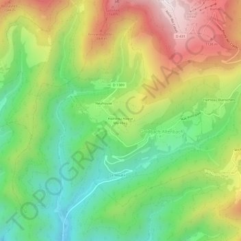 Topografische Karte Hameau Aloyse Merkling, Höhe, Relief