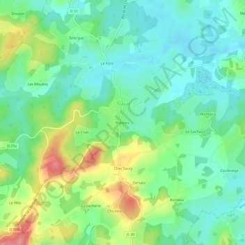 Topografische Karte Maureix, Höhe, Relief