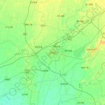 Topografische Karte 辽中区, Höhe, Relief