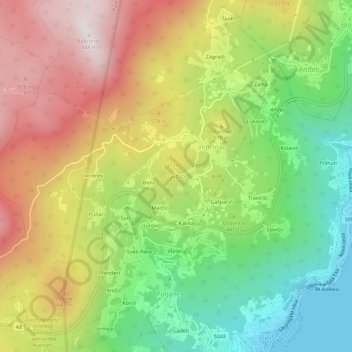 Topografische Karte Guštići, Höhe, Relief