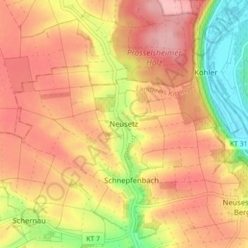 Topografische Karte Neusetz, Höhe, Relief