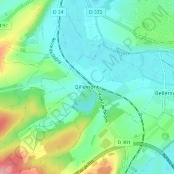 Topografische Karte Billemont, Höhe, Relief