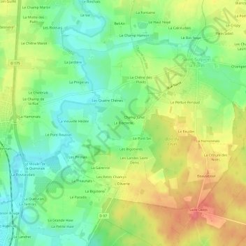 Topografische Karte La Flocterie, Höhe, Relief