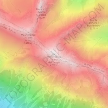 Topografische Karte Wetterspitze, Höhe, Relief