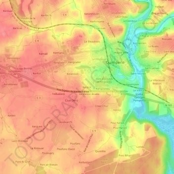 Topografische Karte Kerprat, Höhe, Relief