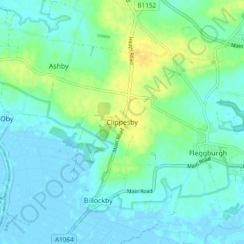 Topografische Karte Clippesby, Höhe, Relief