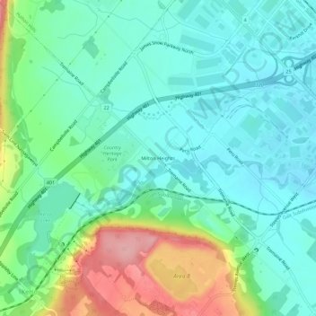 Topografische Karte Milton Heights, Höhe, Relief