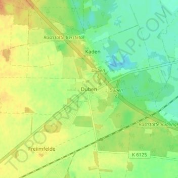 Topografische Karte Duben, Höhe, Relief