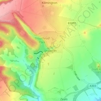 Topografische Karte Stourton, Höhe, Relief