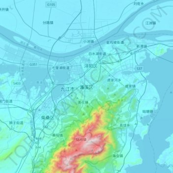 Topografische Karte 濂溪区, Höhe, Relief