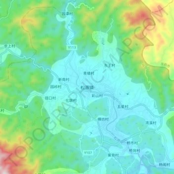 Topografische Karte 松源镇, Höhe, Relief