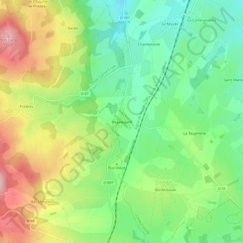 Topografische Karte Beauregard, Höhe, Relief