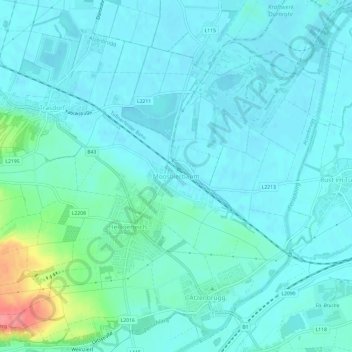 Topografische Karte Moosbierbaum, Höhe, Relief