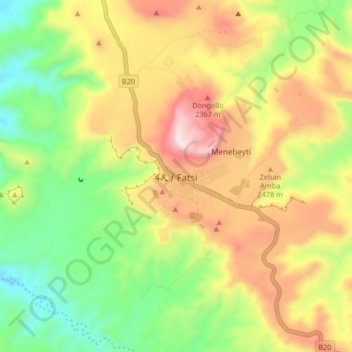 Topografische Karte Fatsi, Höhe, Relief